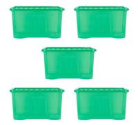 Wham Crystal 5 X 60L Stackable Plastic Storage Boxes With Lids - Ideal For Home, Office, Toys & More, Large Boxes - Green