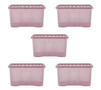 Wham Crystal 5 X 60L Stackable Plastic Storage Boxes With Lids - Ideal For Home, Office, Toys & More, Large Boxes - Dusky Orchid
