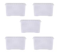 Wham Crystal 5x 60L Plastic Storage Boxes with Lids. Large Size, Strong (Pack of 5, 60 Litre). Made in the UK (Clear)