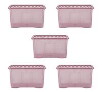 Wham Crystal 5 x 60L Stackable Plastic Storage Boxes with Lids | Ideal for Home, Office, Toys & More | Large Boxes | Made in UK - Dusky Orchid