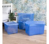 Wham Crystal 5 x 60L Stackable Plastic Storage Boxes with Lids Tint Lavender in Blue Wham Blue