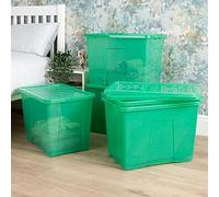 Wham Crystal 5 x 80L Stackable Plastic Storage Boxes with Lids | Ideal for Home, Office, Toys & More | Large Boxes | Made in UK - Leprechaun Green