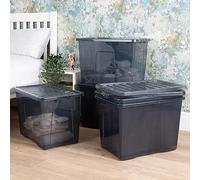 Wham Crystal 5 x 80L Stackable Plastic Storage Boxes with Lids | Ideal for Home, Office, Toys & More | Large Boxes | Made in UK - Smoke