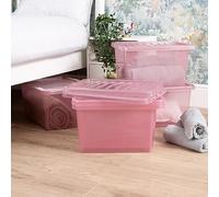 Wham Crystal 5x 28L Plastic Storage Boxes with Lids Tint Dusky Orchid (Pink). Small Size, Strong (Pack of 5, 28 Litre). Made in the UK