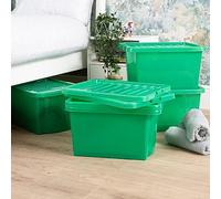 Wham Crystal 5x 28L Plastic Storage Boxes with Lids Tint Leprechaun Green. Small Size, Strong (Pack of 5, 28 Litre). Made in the UK