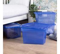 Wham Crystal 5x 28L Plastic Storage Boxes with Lids Tint Spectrum Blue. Small Size, Strong (Pack of 5, 28 Litre). Made in the UK