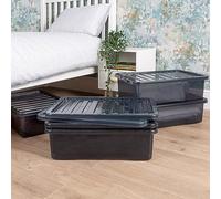 Wham Crystal 5x 32L Plastic Storage Boxes with Lids Tint Smoke (Black). Medium Size, Under Bed Storage, Strong (Pack of 5, 32 Litre). Made in the UK
