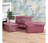 Wham Crystal 5x 45L Plastic Storage Boxes with Lids Tint Dusky Orchid (Pink). Medium Size, Strong (Pack of 5, 45 Litre). Made in the UK