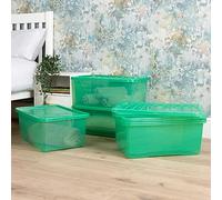 Wham Crystal 5x 45L Plastic Storage Boxes with Lids Tint Leprechaun Green. Medium Size, Strong (Pack of 5, 45 Litre). Made in the UK