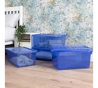 Wham Crystal 5x 45L Plastic Storage Boxes with Lids Tint Spectrum Blue. Medium Size, Strong (Pack of 5, 45 Litre). Made in the UK