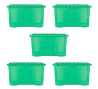 Wham Crystal 5x 60L Plastic Storage Boxes with Lids. Large Size, Strong (Pack of 5, 60 Litre). Made in the UK (Tint Leprechaun Green)