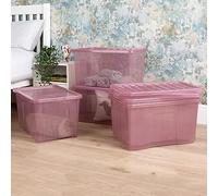 Wham Crystal 5x 60L Plastic Storage Boxes with Lids Tint Dusky Orchid (Pink). Large Size, Strong (Pack of 5, 60 Litre). Made in the UK