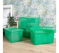 Wham Crystal 5x 60L Plastic Storage Boxes with Lids Tint Leprechaun Green. Large Size, Strong (Pack of 5, 60 Litre). Made in the UK