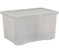 Wham Crystal 60 Liter Storage, Heavy Duty Plastic Storage Box With Lids Home Office Stackable Nestable, Large Storage Boxes With Lids 60 x 40 x 33 cm - Tint Grey (Pack of 3)