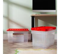 Wham Crystal 60L Box & Stronger Lid Pk4 Clear/red