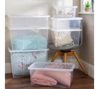 Wham Crystal 7 X Multisize Stackable Plastic Storage Boxes With Lids Clear