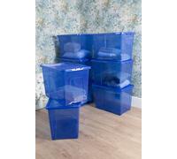 Wham Crystal 8 x 80L Stackable Plastic Storage Boxes with Lids in Blue Wham Blue