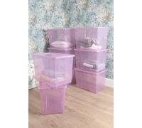 Wham Crystal 8 x 80L Stackable Plastic Storage Boxes with Lids in Pink Wham Pink