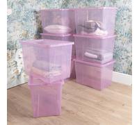 Wham Crystal 8 x 80L Stackable Plastic Storage Boxes with Lids in Pink Wham Pink