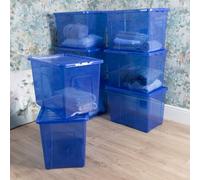 Wham Crystal 8 X 80L Stackable Plastic Storage Boxes With Lids Tint Spectrum Blue