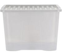 Wham Crystal 80 Liter Storage, Heavy Duty Plastic Storage Box With Lids Home Office Stackable Nestable, Large Storage Boxes With Lids 60 x 40 x 42 cm - Tint Grey