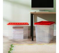 Wham Crystal 80L Box & Stronger Lid Pk3 Clear/red