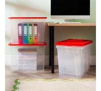 Wham Crystal 80L Box & Stronger Lid Pk4 Clear/red