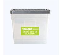 Wham Crystal 80L Stackable Plastic Storage Clear Boxes with Stronger Colour Lids | Ideal for Home, Office, Toys & More | Large Boxes (Pack 3, Silver Lid)