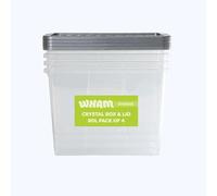 Wham Crystal 80L Stackable Plastic Storage Clear Boxes with Stronger Colour Lids | Ideal for Home, Office, Toys & More | Large Boxes (Pack 4, Silver Lid)