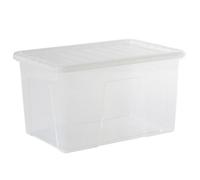 Wham Crystal Clear Rectangular 60L Large Plastic Stackable Storage Box With Lid