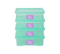 Wham Crystal Plastic Storage Boxes With Lids Home Office Stackable Nestable Container Box, 32L Easy fit Underbed Protective Storage Box, 60 x 40 x 18 cm - Tint Spearmint (Set of 4)