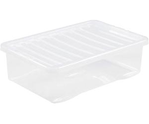 Wham Crystal Plastic Storage Boxes With Lids Home Office Stackable Nestable Container Box, 32L Easy fit Underbed Protective Storage Box, 60 x 40 x 18 cm - Tint Clear (Set of 4)
