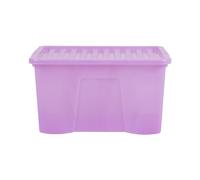 Wham Crystal Plastic Storage Boxes With Lids Home Office Stackable Nestable Container Box, 60L Easy fit Underbed Protective Storage Box, 60 x 40 x 33 cm - Tint Lilac (Set of 4)