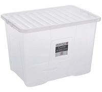 Wham Crystal Plastic Storage Boxes With Lids Home Office Stackable Nestable Container Box, 80L Easy fit Underbed Protective Storage Box, 60 x 40 x 42 cm - Tint Clear (Set of 5)