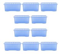 Wham Crystal Sparkle 10x 45L Plastic Storage Boxes with Lids Tint Sparkle Blue. Medium Size, Strong (Pack of 10)