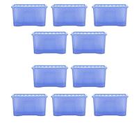 Wham Crystal Sparkle 10x 60L Plastic Storage Boxes with Lids Tint Sparkle Blue. Large Size, Strong (Pack of 10)