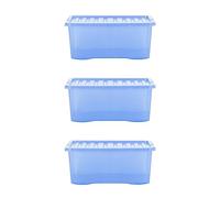 Wham Crystal Sparkle 3x 45L Plastic Storage Boxes with Lids Tint Sparkle Blue. Medium Size, Strong (Pack of 3)