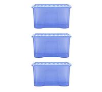 Wham Crystal Sparkle 3x 60L Plastic Storage Boxes with Lids Tint Sparkle Blue. Large Size, Strong (Pack of 3)