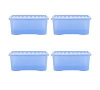 Wham Crystal Sparkle 4x 45L Plastic Storage Boxes with Lids Tint Sparkle Blue. Medium Size, Strong (Pack of 4)
