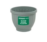 Wham Etruscan Plastic Garden Planter | 100% Recycled Plastic | Lightweight | Drainage Points for Easy Drilling | Indoor & Outdoor Use | Made in UK - Milieu Green (30.5cm - Pack of 4, Round)