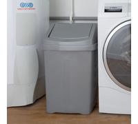 Wham High Grade 15L Plastic Flip Top, 15Ltr Small Waste Bin in Silver Wham Silver