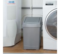 Wham High Grade 25L Plastic Flip Top, 25Ltr Medium Waste Bin in Silver Wham Silver