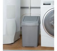 Wham High Grade 25L Plastic Flip Top Bin, 25Ltr Medium Waste Bin Silver