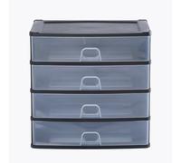 Wham Organise 4 Drawer Large Plastic Storage Unit | 4 x Shallow Drawers | Slimline Design | Ideal for Office, School & Home Storage | Made in UK
