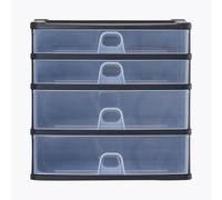 Wham Organise 4 Drawer Medium Plastic Storage Unit | 2 x Deep & 2 x Shallow Drawers | Slimline Design | Ideal for Office, School & Home Storage | Fits A4 | Made in UK