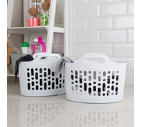 Wham Pack of 2 White Flexi Baskets Small With Handles, Peg Basket, Utility, Organisers, Craft Storage, Toys (8L) Made in UK