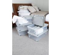 Wham Set of 5 32L Plastic Storage Box with Wheels & Folding Lid Clear/Cool Grey