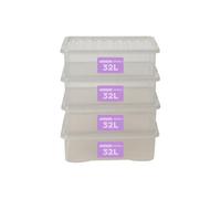 Wham Plastic Storage Boxes With Lids Home Office Stackable Nestable Container Box, 32L Easy fit Underbed Protective Storage Box, 60 x 40 x 18 cm - Tint Grey (Set of 4)