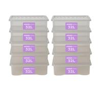 Wham Plastic Storage Boxes With Lids Home Office Stackable Nestable Container Box, 32L Easy fit Underbed Protective Storage Box, 60 x 40 x 18 cm - Tint Grey (Set of 10)