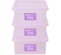 Wham Plastic Storage Boxes With Lids Home Office Stackable Nestable Container Box, 32L Easy fit Underbed Protective Storage Box, 60 x 40 x 18 cm - Tint Lilac (Set of 10)